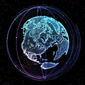 Communication in space satelitte. Connection lines Around Earth Globe. 3d Illustrazione stock