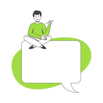 Communication Speech Bubble with Man Character Sitting On Top of It Vector Stock Illustration