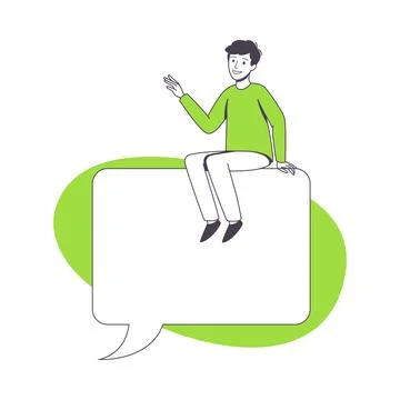 Communication Speech Bubble with Man Character Sitting On Top of It Vector Stockillustratie