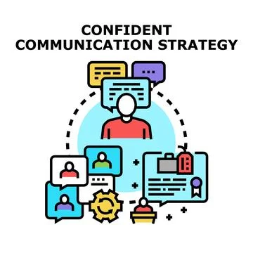 Communication strategy implementing confident team collaboration and succes.. Stock Illustration