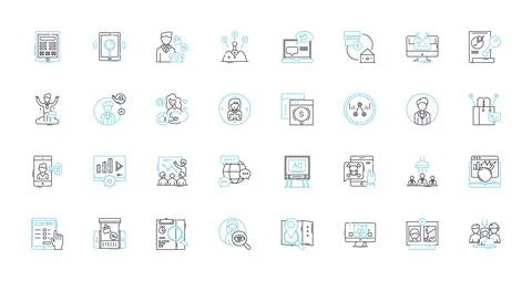 Communication Strategy linear icons set. target, message, audience, plan, brand Stock Illustration
