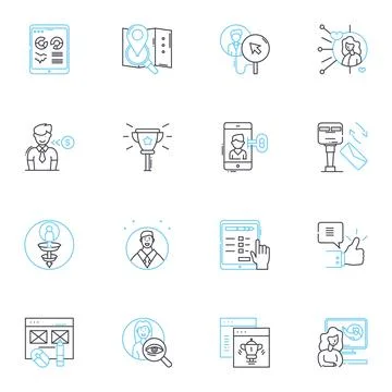 Communication Strategy linear icons set. target, message, audience, plan, brand Stock Illustration