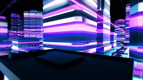 Communication streaks and network data traveling across cybernetic city. Video stock 68767838