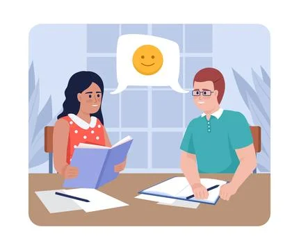 Communication of students at college 2D vector isolated illustration Stock Illustration