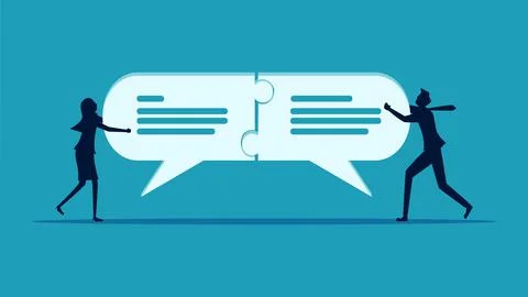 Communication success. connect speech bubble puzzle. vector illustration Illustrazione stock