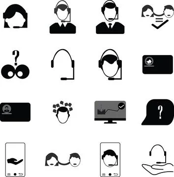 Communication Support  Icon Set – Black Stock Illustration