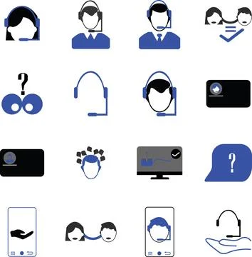 Communication Support  Icon Set – Blue Stock Illustration