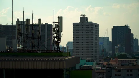 Communication system on the rooftop Stock Footage 121298596