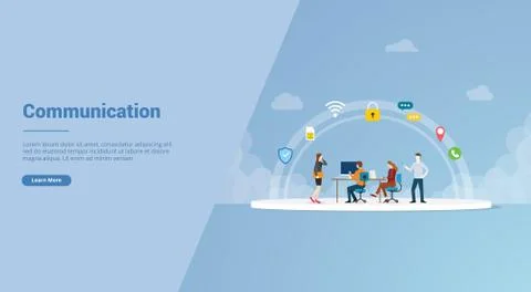 Communication teamwork for website template or landing homepage banner - vect Stock Illustration