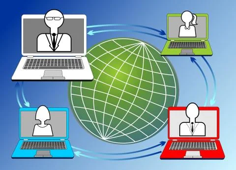 Communication technologies image with laptop, internet and globe symbol Stock Illustration