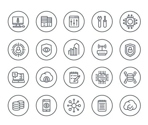 Communication, technology and IT line icons set Stock Illustration