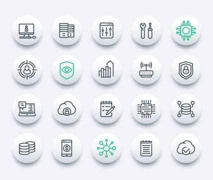 Communication, technology and IT, vector line icons Illustrazione stock