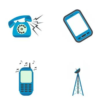 Communication technology evolution showing various iconic devices and tower 스톡 일러스트