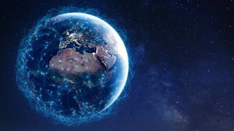 Communication technology with global internet network connected around the .. Illustration