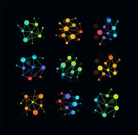 Communication technology icon. Colored dots connected by lines, a network of Stock Illustration