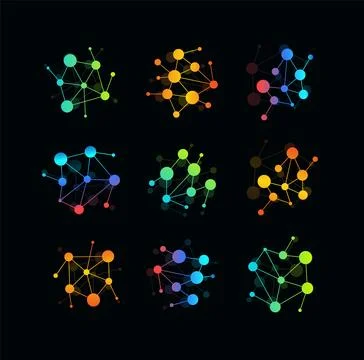 Communication technology icon. Colored dots connected by lines, a network of Stock Illustration