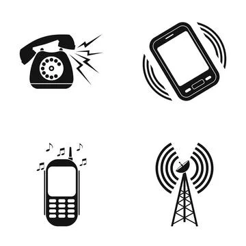 Communication technology icons showing different devices ringing Stock Illustration