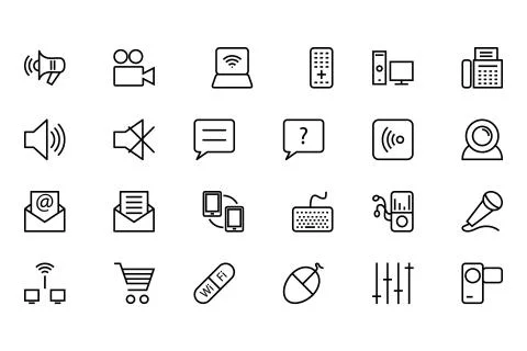 Communication Technology Line Icons Stock Illustration