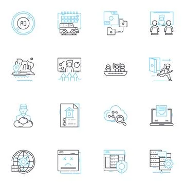 Communication technology linear icons set. Wireless, Satellite, Fiber, Blogging Stock Illustration