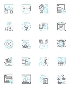 Communication technology linear icons set. Wireless, Satellite, Fiber, Blogging Stock Illustration