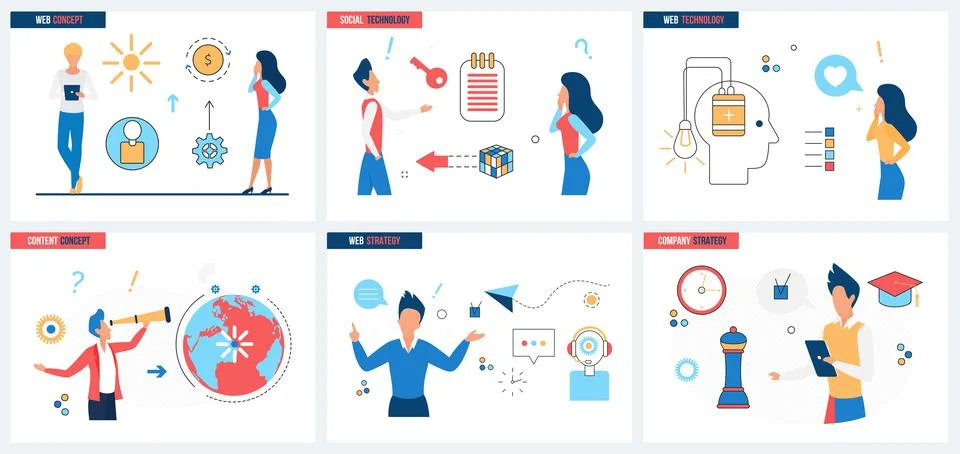 Communication technology, social development strategy of company set Stock Illustration