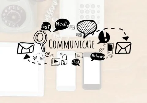 Communication text with drawings graphics Stockillustratie