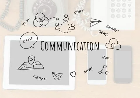 Communication text with drawings graphics Ilustração Stock