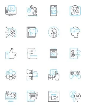 Communication tool linear icons set. Messenger, Email, Texting, Chatting, Video 스톡 일러스트