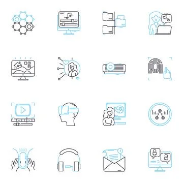 Communication tool linear icons set. Messenger, Email, Texting, Chatting, Video 스톡 일러스트