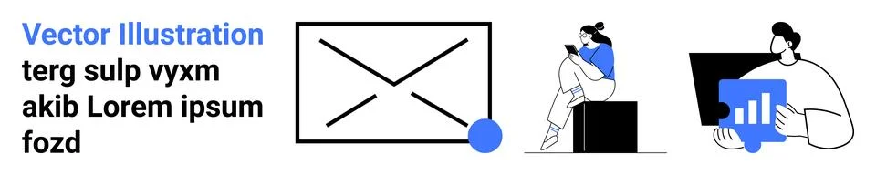 Communication tools, remote work, data analysis, digital marketing, online en Illustrazione stock