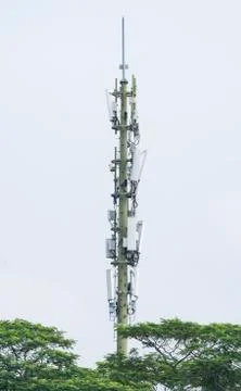 Communication tower for 3G 4G network telephone cellsite with dusk sky Stock Photos