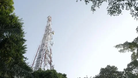 Communication tower for 5G network featuring cellular microwave wireless di.. Stock Footage 246468950