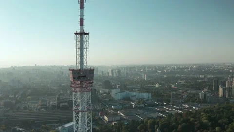 Communication tower aerial view. Digital construction mast. Tv antenna network Stock Footage 165733313