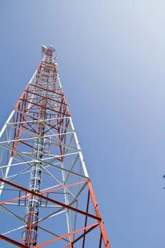 Communication Tower on blue sky background Foto stock