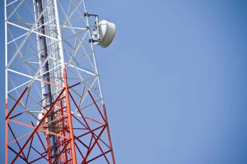 Communication Tower on blue sky background Stock Photos