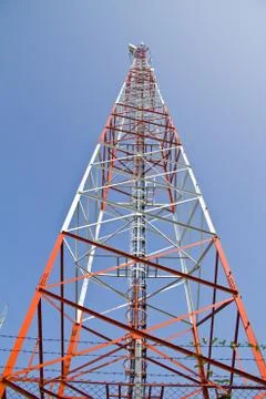 Communication Tower on blue sky background Foto stock