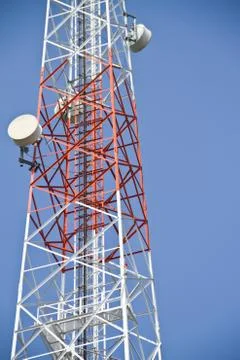 Communication Tower on blue sky background Stock Photos