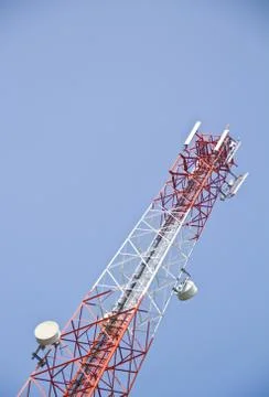 Communication Tower on blue sky background Stock Photos
