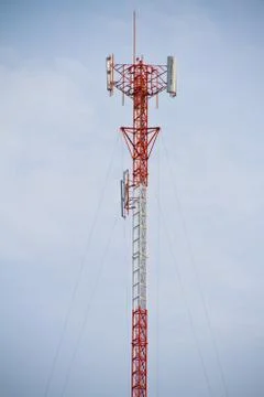 Communication Tower on blue sky background Stock Photos