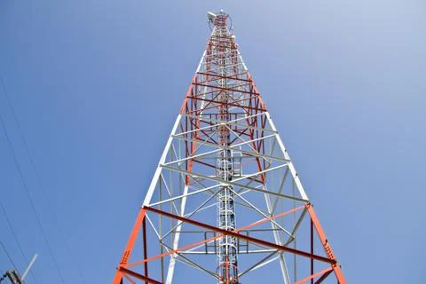 Communication Tower on blue sky background Foto stock