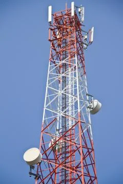 Communication Tower on blue sky background Stock Photos