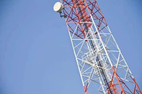Communication Tower on blue sky background Stock Photos