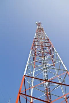 Communication Tower on blue sky background Stock Photos