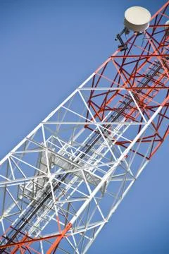 Communication Tower on blue sky background Stock Photos