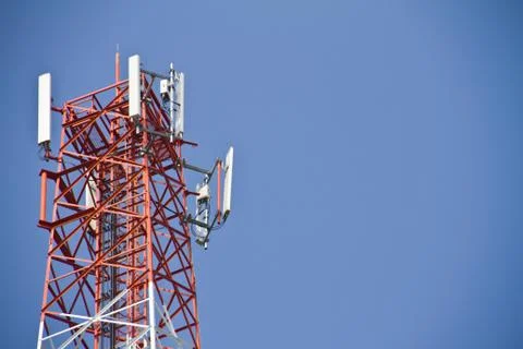 Communication Tower on blue sky background Stock Photos