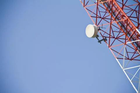 Communication Tower on blue sky background Stock Photos