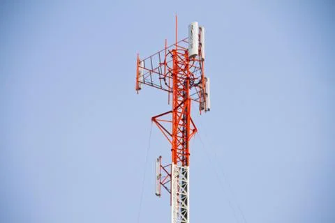 Communication Tower on blue sky background Stock Photos
