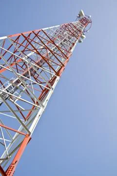 Communication Tower on blue sky background Фото