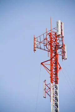 Communication Tower on blue sky background Stock Photos