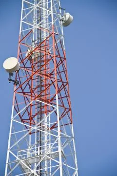 Communication Tower on blue sky background Фото